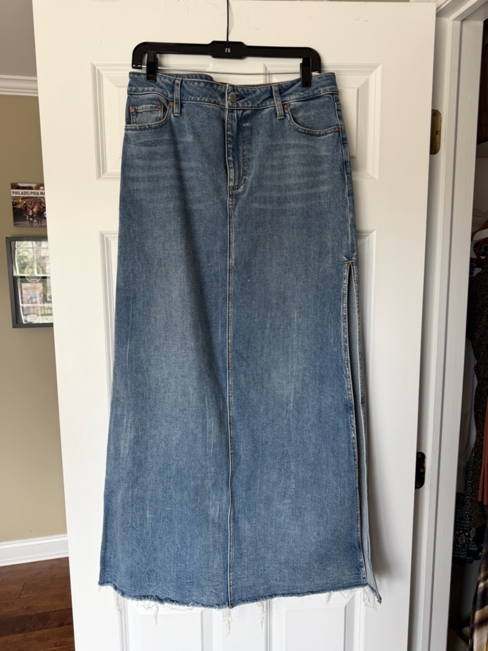 Alice + Olivia Light Blue Denim Maxi Skirt with Side Slit